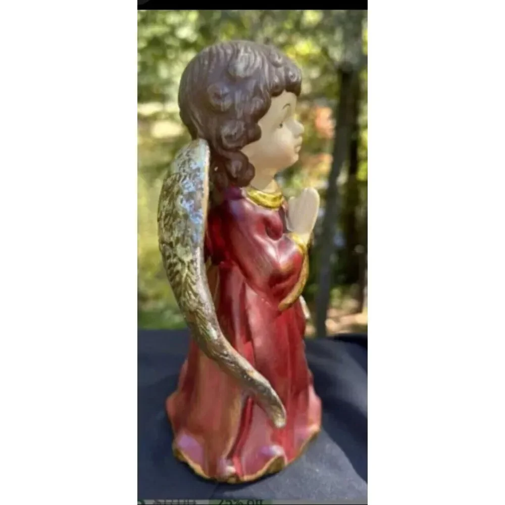 Vintage Hand Painted Ceramic Musical Angel Plays Hark The Harold Angel Sing 9
